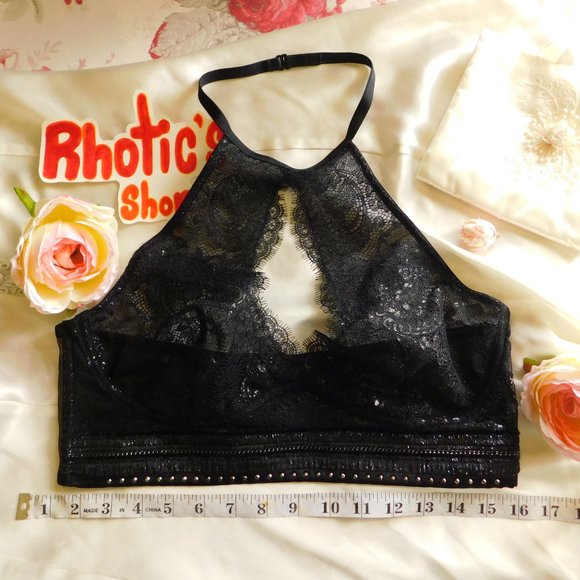 Sparkly Bedazzled Mesh Lace Halter Bralette - Picture 1 of 4